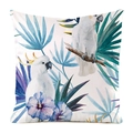 Détail de la housse de coussin tropicale avec cacatoès blancs et feuillage exotique - Style Feuille Tropicale Cacatoès Blanc (2)
