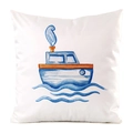Faux silk pillow cover featuring watercolor sailboat and wave print on white base - Watercolor Boat Style (2)