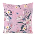 Close-up of pastoral floral satin pillowcase featuring white lilies and yellow daisies - Pink Base Lily Daisy Pastoral Style (6)