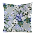 Blumiger Kissenbezug aus Kunstseide mit lila Blumen auf grauem Hintergrund - Grauer Hintergrund Lila Blumen Baumwollball Stil