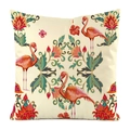 Detailed pattern of pink flamingos and vintage floral motifs on faux silk cushion cover - Flamingo and Vintage Vine Flower Style (7)