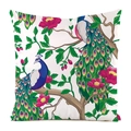 Tropical silk cushion cover featuring vivid peacock and pink floral bird patterns - Peacock Peony Flower Bird Art Style (14)