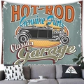 Retro hot rod car tapestry with vintage garage design in blue and orange colors - Hot Rod Classics Style (5) / 100x70cm (Peach Skin)