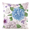 Zijden kussenhoes met blauwe hortensia en witte vlinder op witte achtergrond - Blauwe Hortensia Vlinder Stijl (4684752533639)