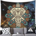 Cosmic Mandala Elephant tapestry hanging over a grey sofa in a modern living room setting - Mandala Elephant Head (3) / 100x70cm