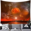 Sci-fi alien planet tapestry with orange planet and spaceship over a grey sofa - 3 / 100X70