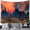 Alien city spaceship wall tapestry with orange nebula and starry sky for home decor - Peach Skin / 100x70cm / Orange Nebula Alien Landscape (Pattern 5)