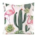 Detail of tropical watercolor flamingo and cactus pattern on white silk pillow cover - Flamingo and Cactus (15)
