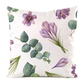 Detailed view of the purple floral and green leaves pattern on square cushion cover - Purple Flower and Eucalyptus (14)