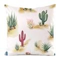 Detail of square cushion cover with watercolor cactus and succulent desert plant print - Desert Plants and Stones (13)