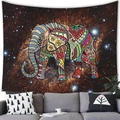 Close-up of mandala elephant tapestry showing vibrant cosmic space and floral patterns - 150x100(Peach Skin) / Geometric Elephant(6)