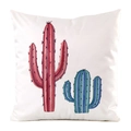 Close-up of watercolor cactus pattern on decorative white satin pillowcase - Red Pink Green Cactus (12)