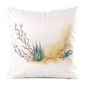 Detailed watercolor print of a blue lizard and succulent on white decorative pillowcase - Lizard and Succulent (11)