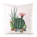 Detailed view of the watercolor cactus print on a silky square decorative pillowcase - Ball Cactus (9)