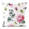 Quadratischer Kissenbezug mit rosa Blumen in Aquarell auf weißem Seidenimitat - Aquarell Rosa Floral Stil (4684752533641)