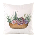 Detail of white satin cushion cover with watercolor succulent plant print texture - Blue Tone Succulent Potted (6)