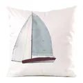 Square faux silk pillowcase with watercolor sailboat lighthouse nautical design - Blue Gray Sailboat Style (5)