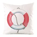 White faux silk cushion cover featuring a red nautical lifebuoy watercolor design - Lifebuoy Style (6)