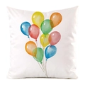 Détail de la housse de coussin blanche avec ballons colorés en tissu de soie - Style Ballons à l'Aquarelle / 45x45 cm