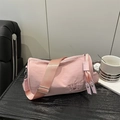 Pink nylon pillow bag with tonal embroidery and adjustable strap for women - Pink