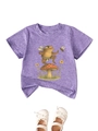 Flat lay of purple cotton kids t-shirt with kung fu frog print and white baby Mary Jane shoes - Purple / 90cm