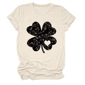 Détail de l'imprimé trèfle vintage avec cœur sur le t-shirt à col rond beige - S / Sable (Texte Noir)