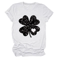 Detail of clover print with distressed heart design on white crew neck cotton T-shirt - White (Black Text)