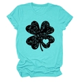 Detail of mint green cotton t-shirt with distressed black four-leaf clover heart print - Deep Water Blue (Black Text)
