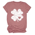 Detail of dusty rose T-shirt with white distressed clover print and heart cutout detail - Rose Gold (White Text)