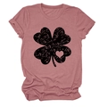 Close-up of distressed black four-leaf clover with heart detail on dusky pink t-shirt - Rose Gold (Black Text)