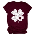 Detail of burgundy T-shirt showing white clover print with heart shape cutout texture - Wine Red (White Text)
