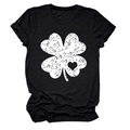 Detail of clover and heart distressed print on black crew neck short sleeve T-shirt - Black (White Text)