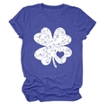 Detail view of the white clover and heart print on a casual purple cotton T-shirt - Retro Blue (White Text)