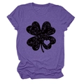 Close-up of purple heather fabric texture with black clover and heart print on a T-shirt - Purple (Black Text)