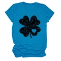 Bright blue crewneck T-shirt with a vintage black four-leaf clover and heart design - Lake Blue (Black Text)