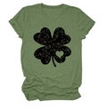 Close-up of grass green cotton T-shirt featuring a distressed black clover heart print - Olive Green (Black Text)