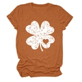 Detail of clover print with heart cutout on rust orange heather crew neck t-shirt - Burnt Orange (White Text)
