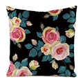 Quadratischer schwarzer Kissenbezug mit Vintage-Rosenmuster und rosa Blütenakzenten - Schwarzer Hintergrund Retro Rose Stil (4684752533645)