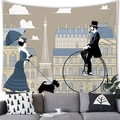 Tapisserie vintage de Paris avec Tour Eiffel et personnages derrière un canapé gris - Style Paysage Urbain Paris(13) / 100X70