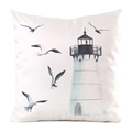 White satin square pillowcase featuring a nautical lighthouse and seagulls illustration - Single Lighthouse Seagulls Style (7)