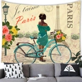 Détail de tapisserie vintage Paris avec fleurs et femme au-dessus d'un canapé - Fleurs Romantiques de Paris(8) / 100x70(Peau de Pêche)