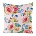 Zierkissenbezug aus Satin mit Vintage-Rosen und blauen Blumen auf hellrosa Hintergrund - Zartrosa Floral Rose Stil (4684752533647)