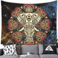 Mandala elephant tapestry with starry universe pattern hung above a modern sofa - 150x100 / Colorful Starry Elephant (4)
