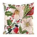 Silk feel throw pillow cover with watercolor winter birds and red berries print - Winter Christmas Cardinal and Holly Style (13)