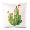 Square faux silk pillowcase with hand-painted green cactus and red flowers print - 60x60cm / Cactus with Red Flower and Orange Fruit (3)