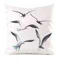 Square faux silk cushion cover with artistic hand-painted seagulls and minimalist design - Ink Seagull Flock Style (10)