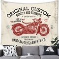 Arazzo da parete con moto d'epoca americana su tessuto crema per decoro retrò - 150x100cm / Garage Meccanico Retrò (2)