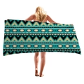 Bohemian geometric beach towel with turquoise and black patterns for beach vacation - Retro Bohemian Geometric (3)