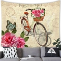 Tapisserie vintage style carte postale avec vélo fleuri et roses sur canapé - Style Carte Postale(6) / 150x100(Peau de Pêche)