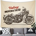 Arazzo vintage con moto beige appeso sopra un divano grigio in un soggiorno moderno - 150x100cm / Schizzo di Motocicletta Vintage (4)